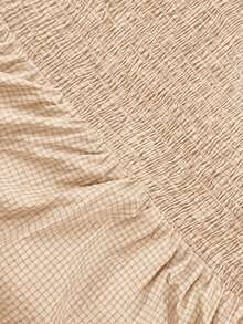 Elaquor Plus Size Women's Vacation Solid Color Square Neck Button Up Pleated Ruffle Hem Blouse - Apricot - View 7