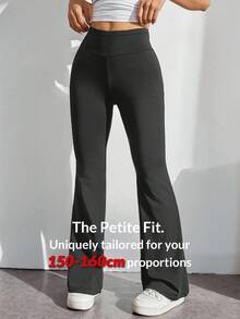 SHEIN PETITE Pantalones acampanados de cintura alta con envolvente de unicolor - Gris Oscuro - Ver 10