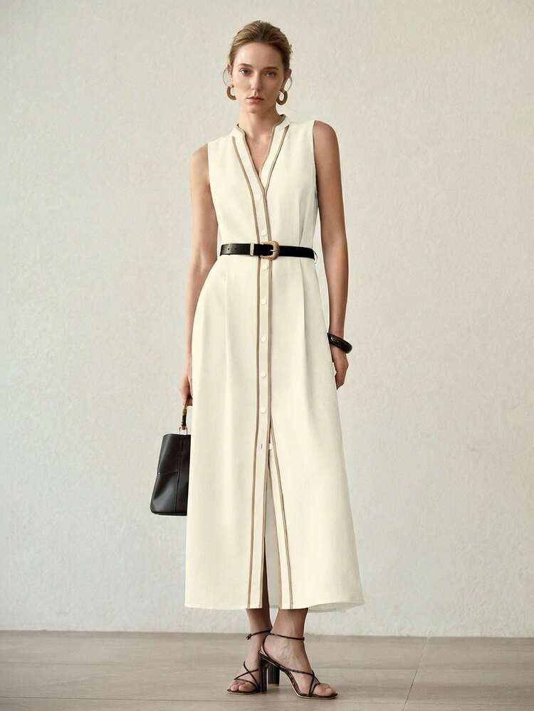 CONTRAST BINDING BUTTON UP DRESS
