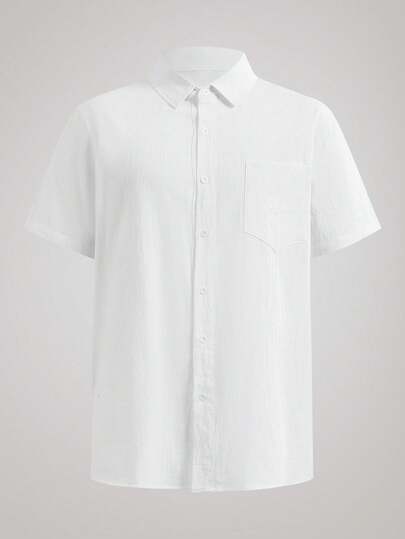 Officeau 夏威夷风情亚麻宽松休闲男士亨利领短袖衬衫