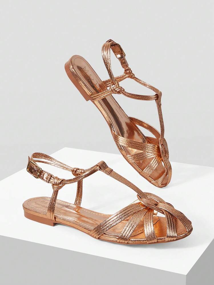 LADIES CHAMPAGNE SIMPLE FASHION CASUAL SUITABLE FOR DAILY COMMUTING HOLIDAY STYLE FLAT SANDALS