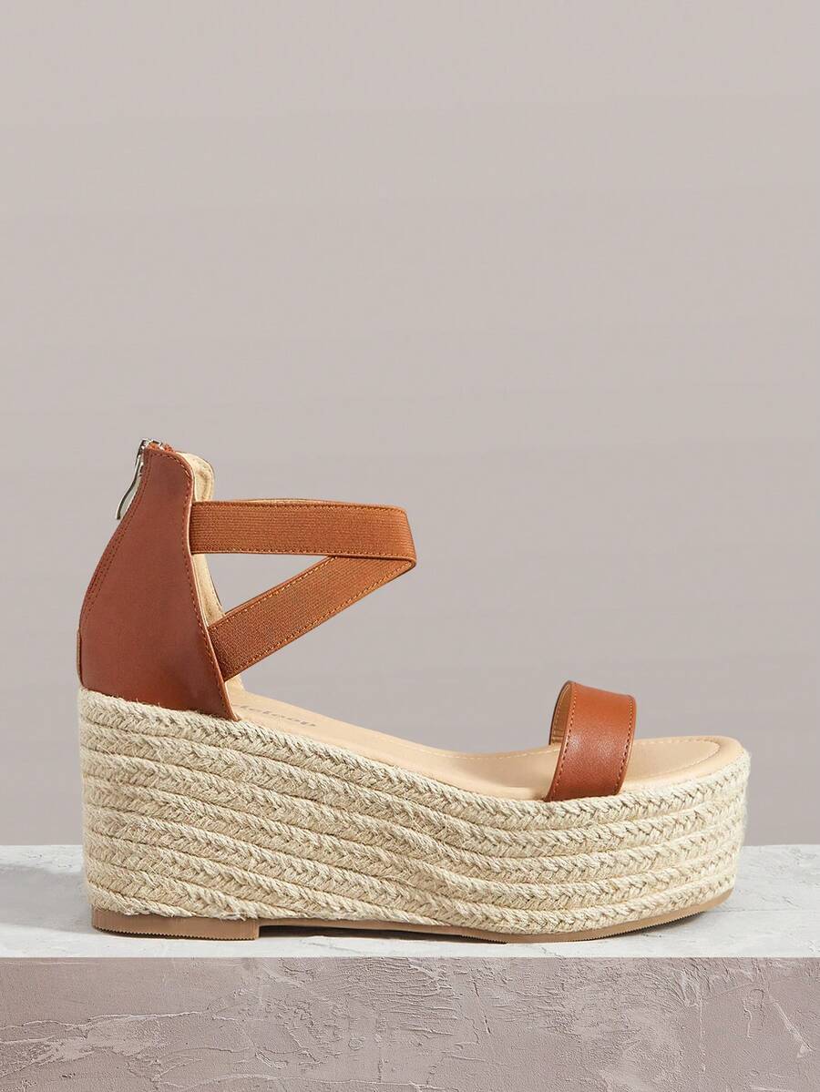 Styleloop Ladies, Straw Twine, Strap, Lame-Heeled Platform Sandals, Summer Wear, Vacation Atmosphere, Travel Essentials Summer Shoes Summer Shoes - Brown - View 1