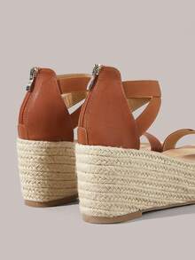 Styleloop Ladies, Straw Twine, Strap, Lame-Heeled Platform Sandals, Summer Wear, Vacation Atmosphere, Travel Essentials Summer Shoes Summer Shoes - Brown - View 5
