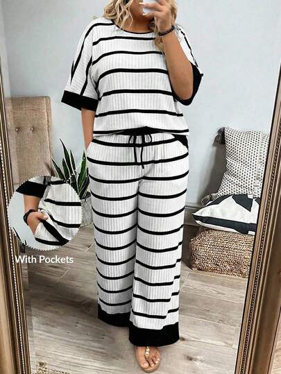 Comfylo 2 piezas Conjunto de top de manga corta con cuello redondo y pantalones con estampado de leopardo talla grande, para festival, dinero viejo, Día de la Madre, festival, conjunto de 2 piezas para playa, vacaciones, verano para mujeres