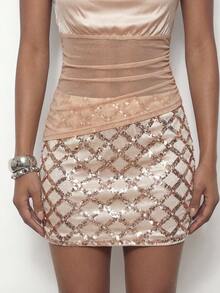 Femmeiva 女士时尚不对称下摆褶皱吊带背心 - 卡其色 - 查看 3