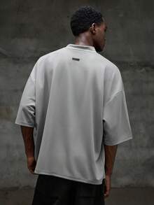NEON BLANC Men's Solid Color 3D Embossed Drop Shoulder Short Sleeve T-Shirt, Summer - Grey - View 4