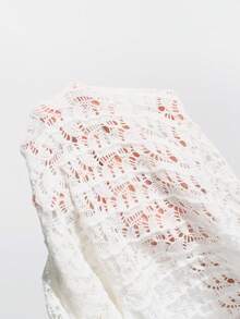 SHEIN Luminelle Áo len nữ cổ polo lưới rỗng, cài cúc kim loại. - Màu be - Xem 8