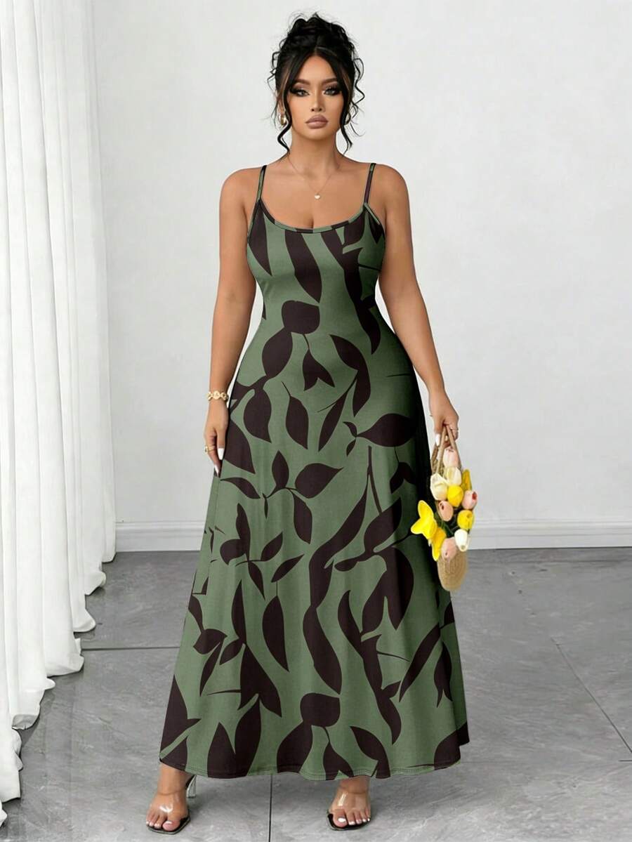 EMERY ROSE Plus Size Leaf Print Cami Dress - Multicolor - View 1