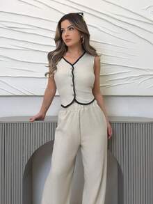 Jemour 女士日常两件套服装 - 杏色 - 查看 6