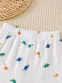 SHEIN Streecool Kids 2 pièces/set Top à manches courtes et short set imprimé minimaliste pour jeunes garçons - Blanc - Voir 4