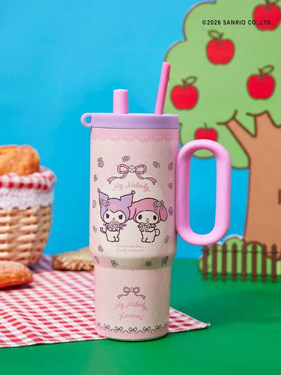 HELLO KITTY AND FRIENDS | Joivida 24盎司不锈钢保温水瓶/咖啡杯，带把手和吸管，防漏，保温（可保持饮品冷热）