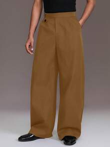 STYNVO Men's Solid Color Casual Loose Pocket Pants, Versatile - Brown - View 3