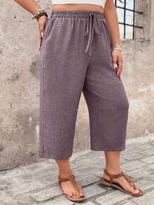 EMERY ROSE Plus Size Women Casual Pants, Comfortable Textured Capri Pants, Spring/Summer Countryside Vacation - Mauve Purple - View 5