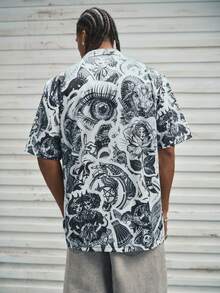 Modcrash Men's Shirt, Streetwear Floral Vintage Minimalist Casual, Relaxed Fit, Beach, Spring Summer, Black, Unisex - Black - View 1