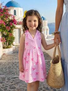 SHEIN Elladie kids Đầm hè mới về dành cho bé gái, kiểu dáng thời trang, cổ polo, hở lưng, thắt eo, kiểu dáng ngọt ngào, thích hợp cho kỳ nghỉ, đầm dự tiệc cho bé gái. - Hồng - Xem 8
