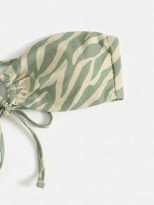 SHEIN Swim Conjunto de bikini estampado para vacaciones en la playa de mujer, estampado aleatorio - Verde Oliva - Ver 4