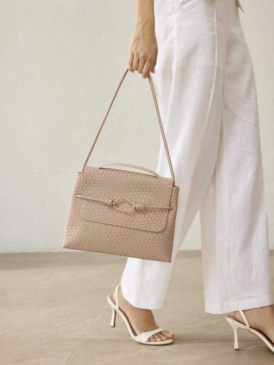 MOTF PREMIUM BOLSO DE HOMBRO BEIGE DE MUJER, ELEGANTE Y CASUAL, CON TEXTURA ESTAMPADA TRENZADA, DE GRAN CAPACIDAD, PARA IR AL TRABAJO, PARA COMPRAS, PARA USO DIARIO - Caqui - Ver 1