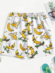 VIVINTIMO Men's Vacation Cartoon Banana Print Drawstring Waist Pocket Shorts - Multicolor - View 2