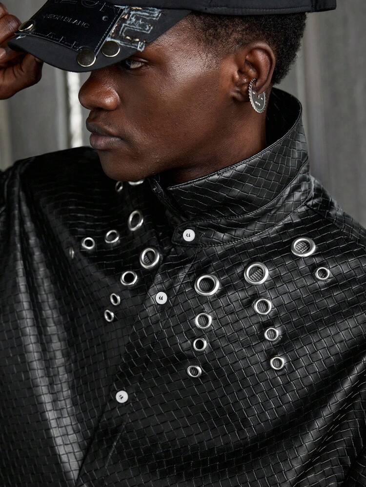 Men's Fashion Metal Buckle Decor Short Sleeve Shirt