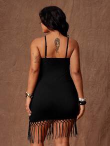 Rustia Sexy Strapless Fringed Bodycon Mini Dress - Black - View 2