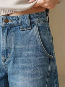 Quần jeans xanh thời trang xắn gấu - Màu xanh lam - Xem 6