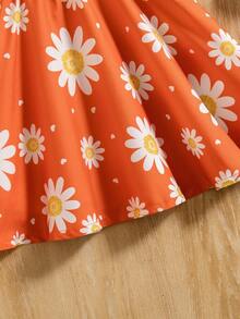 SHEIN Playful Pals 女婴休闲雏菊印花无袖连衣裙 - 彩色 - 查看 6