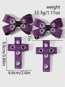 ROMWE Goth Bộ 2 phụ kiện tóc phong cách Y2K ngọt ngào và cá tính, mang hơi hướng retro nhẹ nhàng sang trọng, màu tím, gồm kẹp tóc hai lớp bằng da bóng và kim loại, cùng với kẹp tóc hình chữ thập, kẹp mỏ vịt và kẹp tóc lệch bên. Thích hợp cho bé gái, phụ nữ, chị em gái, bạn gái, để đeo hàng ngày hoặc làm quà tặng ngày lễ. - Màu tím - 36 - Xem 3
