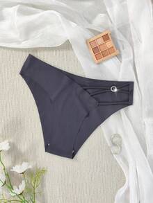 SHEIN Sexy & Comfortable Seamless Elastic Rhinestone Decorated Women's Thong Panties - Dark Grey - View 7