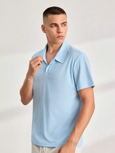 Driftmere Camisa polo casual de manga corta de unicolor para hombre