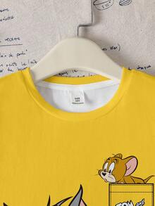 TOM & JERRY X SHEIN 男童休闲卡通印花T恤，夏季 - 白色 - 查看 4