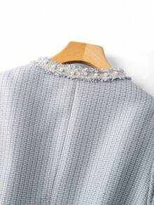 GlowEve CURVE Bộ 2 chiếc áo khoác cardigan tay dài cổ chữ V đính hạt ngọc trai màu đen tương phản thanh lịch dành cho nữ cỡ lớn và váy maxi cổ tròn đính ngọc trai, phù hợp mặc thường ngày, đi làm, dự tiệc vào mùa thu/đông - Màu Xám nhạt - Xem 8