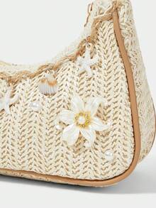 SHECARRY A Set Of Floral Crocheted Beach Handbags And Accessories, Stylish Personalized Beach Resort Style Shell Lace Lady Messenger Bag - Shoulder bag chain sticker lace lily pearl - View 4