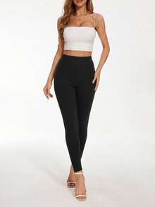 Women's Solid Mid-Rise Lounge Casual Comfortable Leggings - Black - View 4