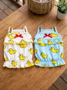 PETSIN 狗狗服装、猫咪服装、动物裙装、宠物春夏新品系列、幼犬连衣裙、公主风百搭连衣裙、条纹印花、小型动物服装、清凉防晒霜 - 彩色 - 查看 2