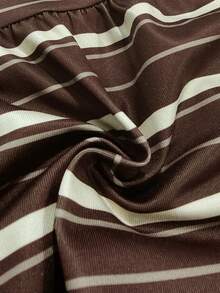 Rina Fox 女士春夏条纹迷你裙，粉色条纹复古Y2K可爱性感度假风，适合约会、音乐节、时尚街拍休闲迷你裙 - 咖啡棕 - 查看 5