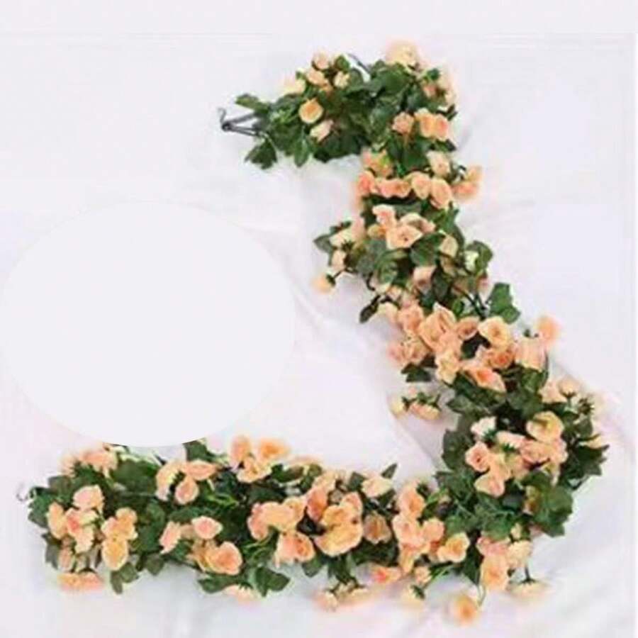 1件/2件 69头人造玫瑰藤蔓花环装饰花卉悬挂花园工艺品玫瑰常春藤植物,适用于婚礼拱门布置、情人节、礼物、生日毕业典礼 - 香檳色 - 查看 1