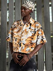 NEON BLANC 男士夏季时尚虎龙印花衬衫 - 橘色 - 查看 2