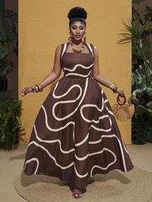 Maweii Đầm hai dây in họa tiết thời trang cỡ lớn dành cho nữ - Nhiều màu - Xem 5