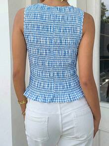 Siren Gaze Áo tank top nữ kẻ caro dáng suông, xếp ly, có bèo nhún, thích hợp mặc mùa hè. Áo tank top kẻ caro dáng suông cổ tròn, kiểu dáng xếp ly, thân áo nhún bèo cho nữ, áo kẻ sọc, áo kẻ caro, áo mùa hè thoải mái, áo cổ vuông, áo mùa hè cho nữ, trang phục đi biển cho nữ, áo đi chơi, trang phục đi nghỉ mát cho nữ, trang phục thường ngày cho nữ. - Xanh và trắng - Xem 2
