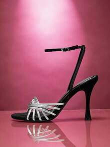 SHUZIA Giày sandal cao gót quai ngang mắt cá chân thanh lịch tối giản dành cho nữ. - màu đen - Xem 6