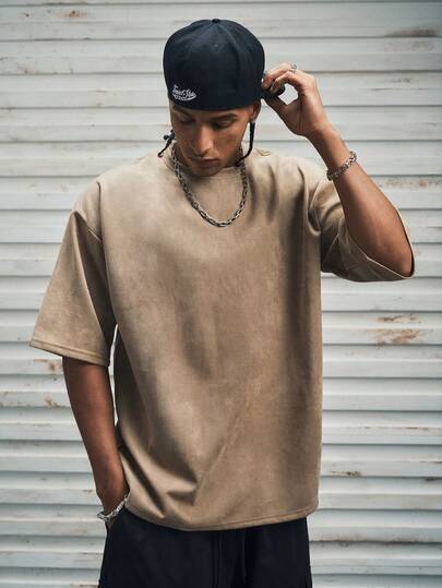 Modcrash 男士休闲简约纯色落肩宽松T恤，复古美式，男女皆宜，宽松版型夏季服装——适合日常穿着和夏季度假穿着。