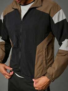 Acti Log Chaqueta deportiva casual y versátil para hombres, chaqueta de ocio al aire libre con diseño de patchwork, para otoño/invierno - Negro - Ver 1