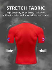 Manfinity Sport Corelite Camiseta deportiva de manga corta tipo raglán con estampado de letras para hombre - Rojo - Ver 2