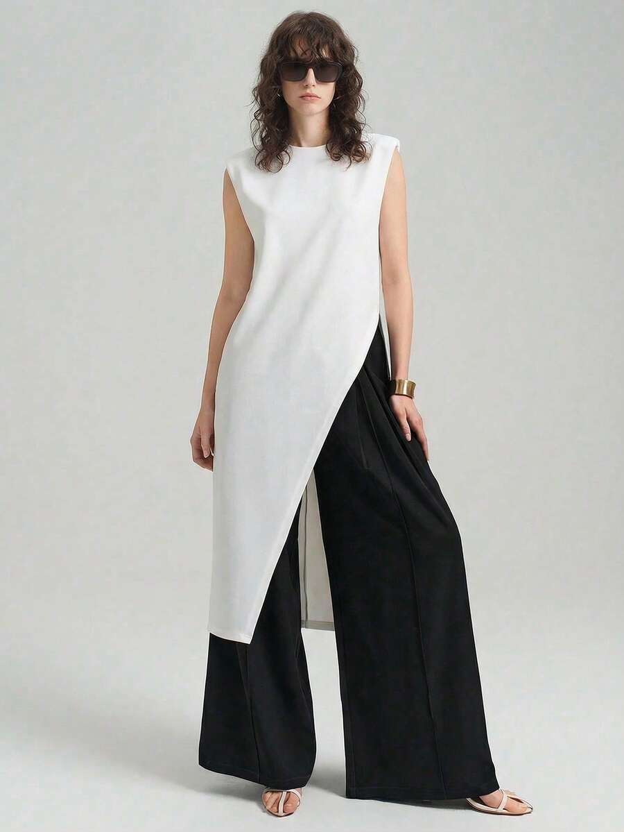 Ontre 2026春夏斯德哥尔摩风格，女教师套装，女装，2025女士白色无袖修身连体裤，简约商务休闲女装