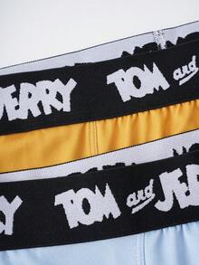 TOM & JERRY X SHEIN 2pcs/Pack Men's Letter & Cartoon Print Casual Everyday Briefs - Blue - View 4