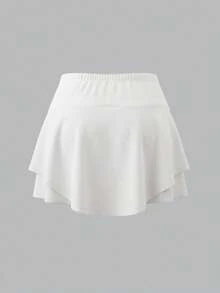 SHEIN EZwear Váy chữ A màu trắng cạp cao xếp ly cho nữ cỡ lớn, bộ váy tennis, váy thể thao, váy quần đùi cho nữ, trang phục dự tiệc, váy xếp ly cho nữ, váy quần đùi cho nữ, váy nữ. - trắng - Xem 2