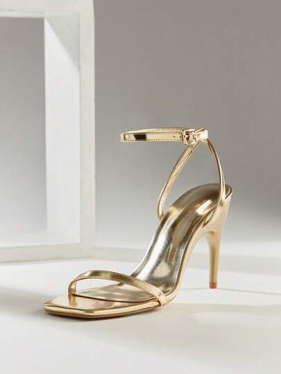 SHUZIA Women's Elegant Minimalist Square Toe Ankle Strap Stiletto Heel Sandals