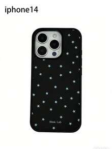 闪亮星光透明手机壳，兼容 17 Pro Max/16/15/14/13/12 Pro Max/11，可爱梦幻闪亮防震保护套，韩版风格礼物 - 黑底藍星星 - 查看 14