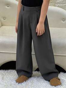 DAZY Celana Panjang Wanita Remaja Warna Polos dengan Kaki Lebar, Model Tenun, Musim Gugur - Grey - View 6