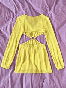 Swim Vcay Đầm khoác ngoài màu trơn thiết kế khoét eo dành cho nữ, thích hợp cho kỳ nghỉ. - Màu vàng - Xem 5